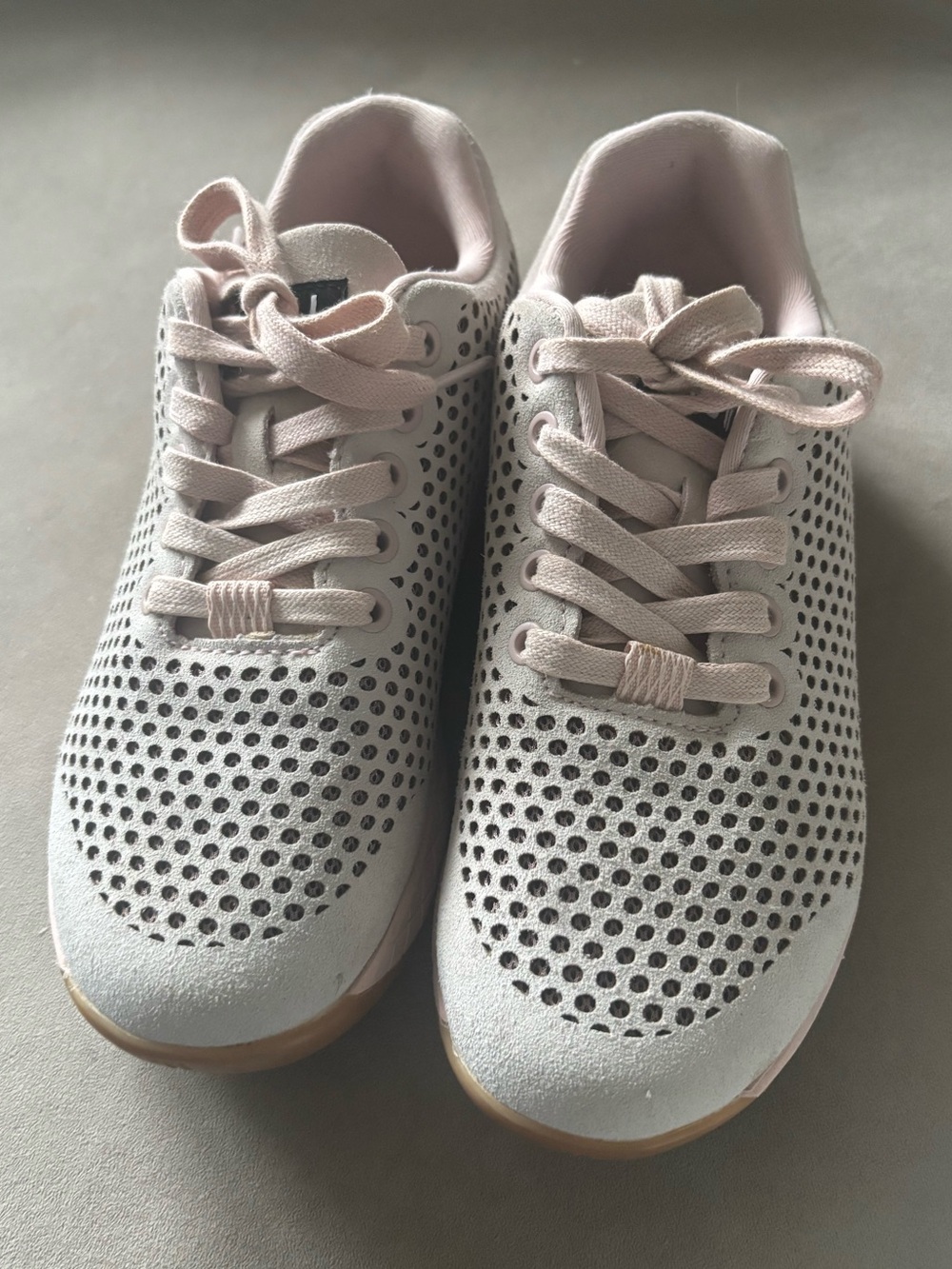 NOBull Women’s Perforated Suede Gray Pink Blush Low Lace-Up Sneakers Trainers 8